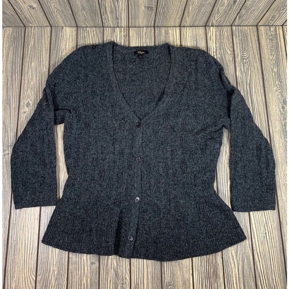 Cupio Women Cardigan Sweater Wool‎ Angora Blend Size Large Charcoal Gray